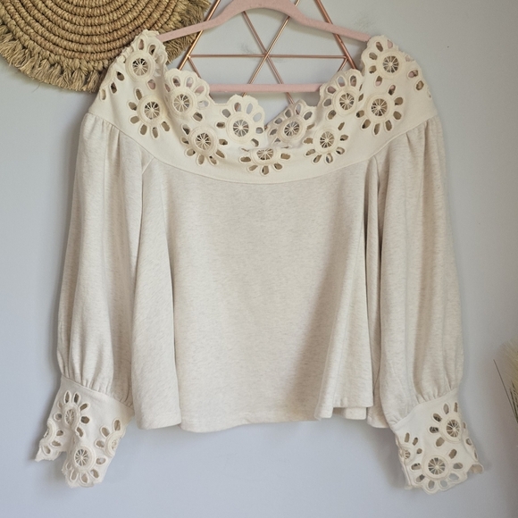 Anthropologie, New, Maeve Eyelet Off Shoulder Babydoll Knit Blouse Size Large - Picture 10 of 12